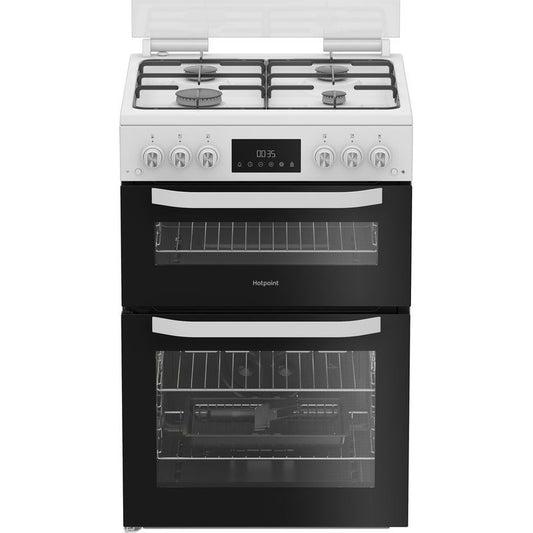 Hotpoint HTG6GDCW 60cm Twin Cavity Gas Cooker with Glass Lid - White