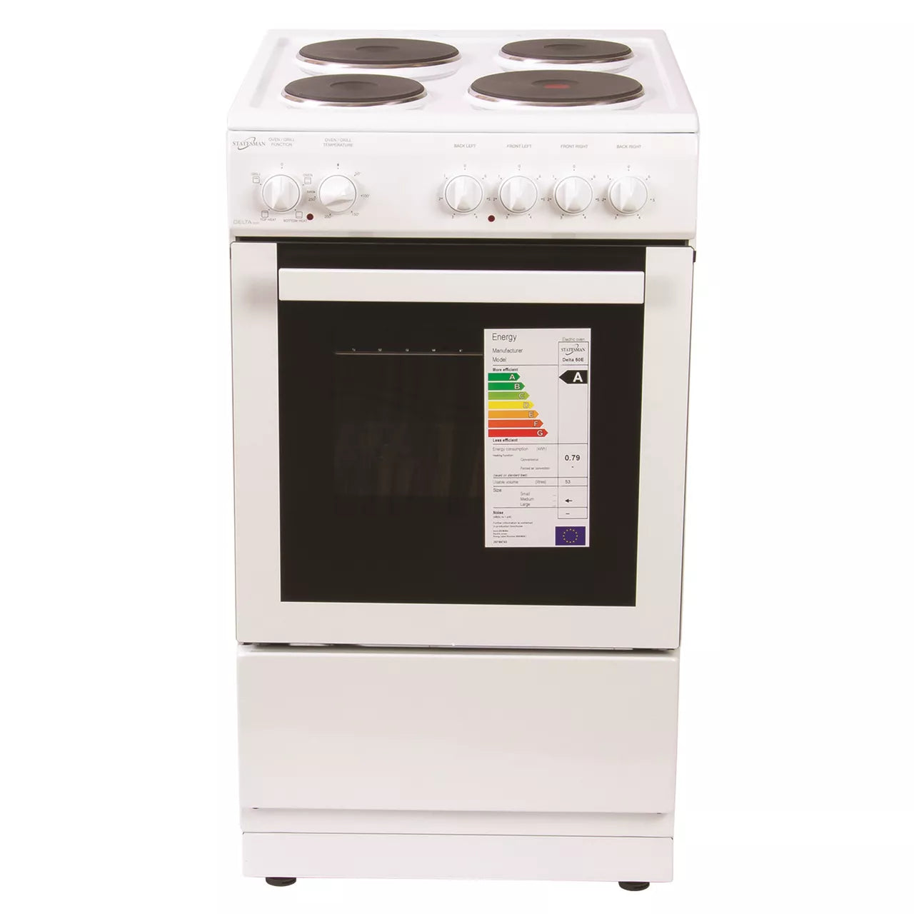 Statesman DELTA50E / DELTA50W 50cm Single Cavity Electric Cooker White