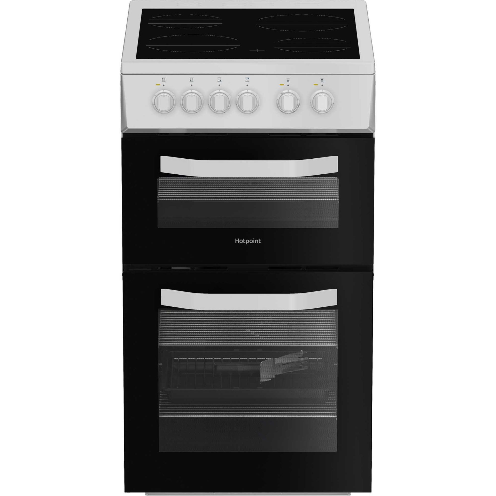 Hotpoint HTE5VCW 50cm Twin Cavity Electric Cooker with Ceramic Hob White