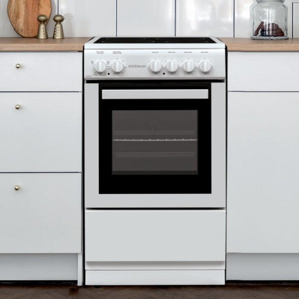 Statesman CO50ESCW 50cm Single Cavity Electric Cooker with Ceramic Hob - White
